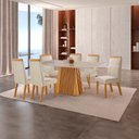 Ver imagem 1 de Conjunto de Jantar Mesa Áustria 160cm x 80Cmtampo MDF/Vidro com 6 Cadeiras Catar Yescasa Marrom/Castanho/Creme/Off White