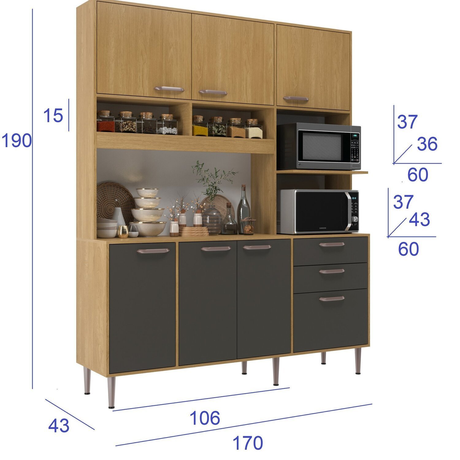 Armário Cozinha Luna 170 Cm de Largura Forno e Micro Luna - 4