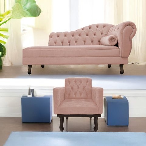 Kit Diva Recamier Diana 185cm Lado Esquerdo e 01 Poltrona Classic Suede - Doce Sonho Móveis RECAMIER