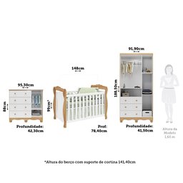 Quarto de Bebê Berço 3 em 1, Guarda-roupa e Cômoda com Janelas 100% MDF Aurora Espresso Móveis - 3