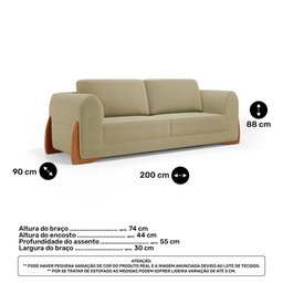 Kit 02 Poltronas e 01 Sofá Bloom 200cm 03 Lugares com Pés de Madeira Bouclê Bege - Desk Design - 4