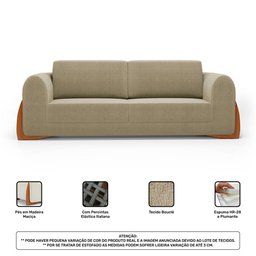 Kit 02 Poltronas e 01 Sofá Bloom 200cm 03 Lugares com Pés de Madeira Bouclê Bege - Desk Design - 6
