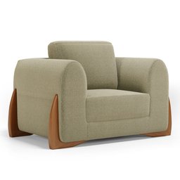 Kit 02 Poltronas e 01 Sofá Bloom 200cm 03 Lugares com Pés de Madeira Bouclê Bege - Desk Design - 11