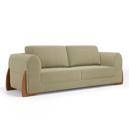 Kit 02 Poltronas e 01 Sofá Bloom 200cm 03 Lugares com Pés de Madeira Bouclê Bege - Desk Design - 15