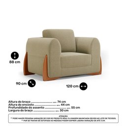 Kit 02 Poltronas e 01 Sofá Bloom 200cm 03 Lugares com Pés de Madeira Bouclê Bege - Desk Design - 5