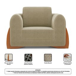 Kit 02 Poltronas e 01 Sofá Bloom 200cm 03 Lugares com Pés de Madeira Bouclê Bege - Desk Design - 7