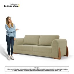Kit 02 Poltronas e 01 Sofá Bloom 200cm 03 Lugares com Pés de Madeira Bouclê Bege - Desk Design - 8