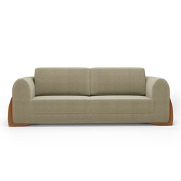 Kit 02 Poltronas e 01 Sofá Bloom 200cm 03 Lugares com Pés de Madeira Bouclê Bege - Desk Design - 16