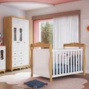 Ver imagem 1 de Quarto de Bebê Guarda-Roupa 3 Portas com Janelas e Berço Minicama 100% MDF Aurora Espresso Móveis Branco/Brilho/Amêndoa