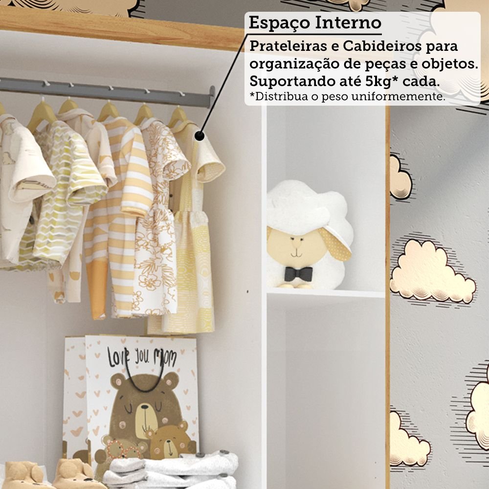 Quarto Infantil com Guarda-roupa 3 Portas e Cômoda com Janelas 100% Mdf Lana Espresso Móveis - 8