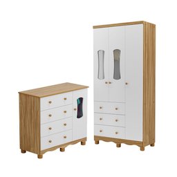 Quarto Infantil com Guarda-roupa 3 Portas e Cômoda com Janelas 100% Mdf Lana Espresso Móveis - 2