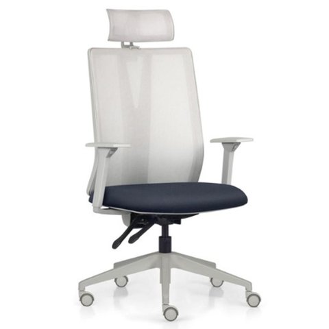 Cadeira Escritório Giratória Presidente Flow F02 Base Cinza Sintético Azul - Lyam Decor