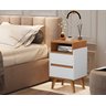Mesa de Cabeceira Pés Palito Verona 2 gavetas Branco / Nature - Comprar Moveis em Casa - 1