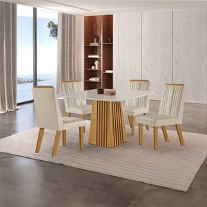 Conjunto de Jantar Mesa Áustria 0,90x0,90 Tampo Mdf/vidro com 4 Cadeiras Florença Yescasa