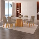 Ver imagem 1 de Conjunto de Jantar Mesa Áustria 160x80cm 6 Cadeiras Tampo MDF/Vidro Marrom Yescasa Castanho Cinamomo/Capuccino/Off White