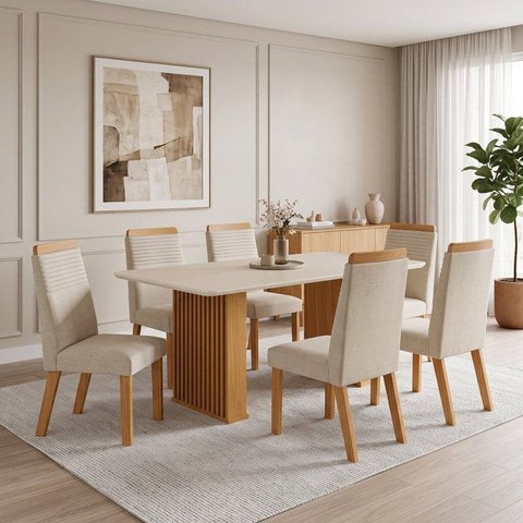 Conjunto Sala de Jantar Mesa Imperatriz 1,80x0,90 com 06 Cadeiras Catar Yescasa Marrom/Castanho Cina
