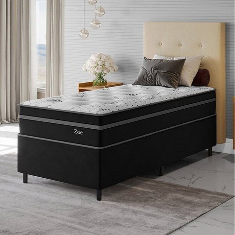 Conjunto Colchão Mola Ensacada e Base Box Solteiro 66x88x188cm Zoe Yescasa Preto