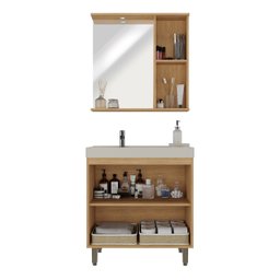 Armário Conjunto de Banheiro com Gabinete, Cuba e Espelheira  e LED 80 cm - 2