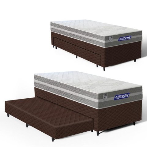 Cama Box + Colchão Gazin de Molas Ensacadas One Face Air Up + Auxiliar de Espuma Solteiro 88 cm