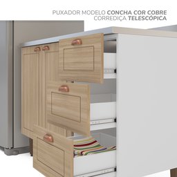 Balcão 2 Portas 3 Gavetas 120 Cm Pérola para Cozinha - 7