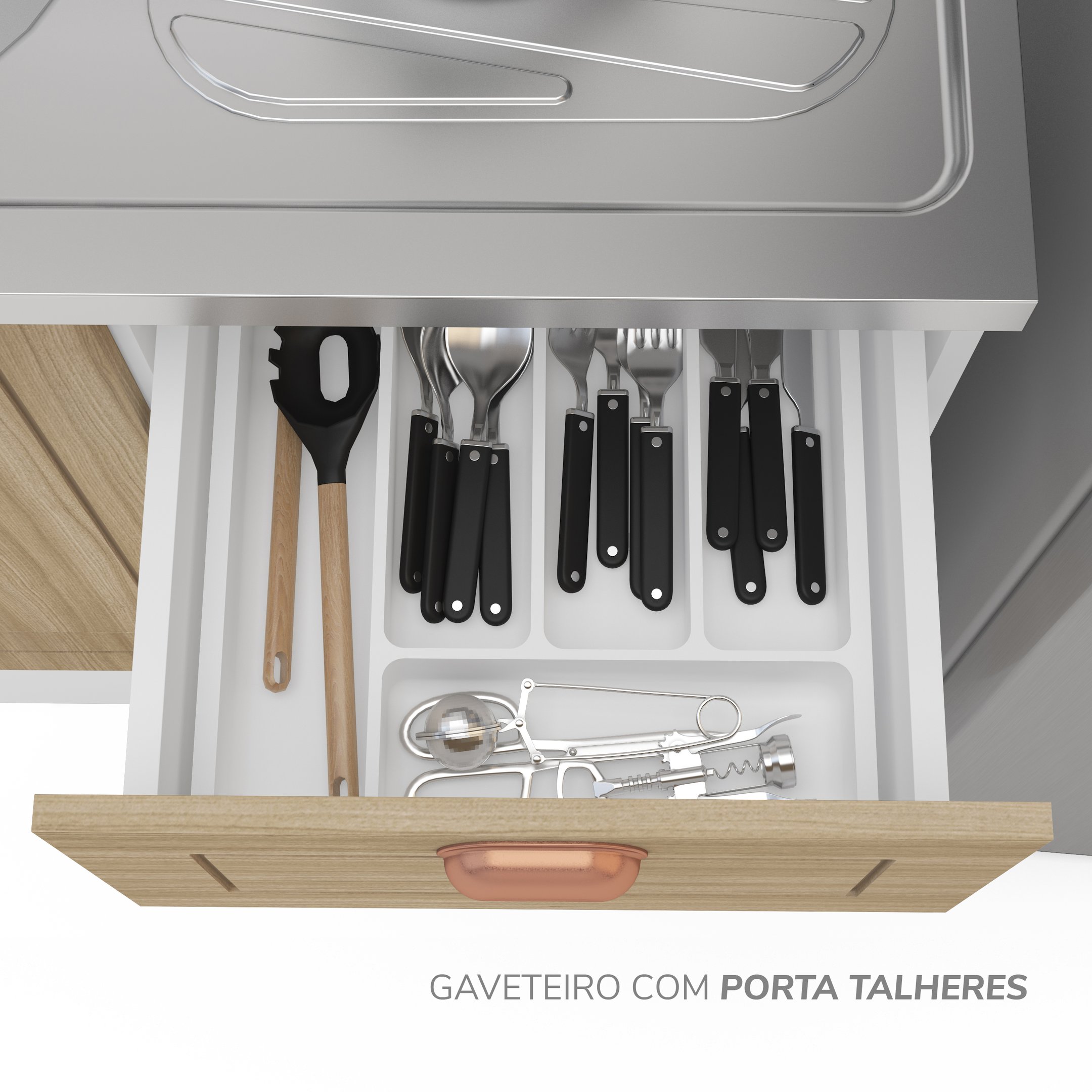 Balcão 2 Portas 3 Gavetas 120 Cm Pérola para Cozinha - 5