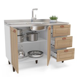 Balcão 2 Portas 3 Gavetas 120 Cm Pérola para Cozinha - 5