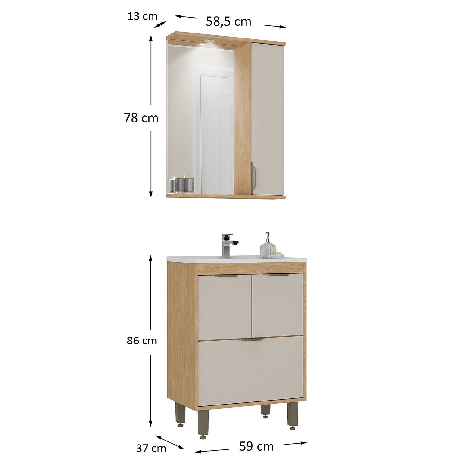 Gabinete para Banheiro com Cuba e Espelheira com Led Eleganza - 3