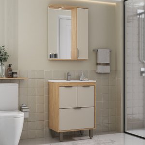 Armário Conjunto de Banheiro com Gabinete, Cuba e Espelheira  e LED 60 cm