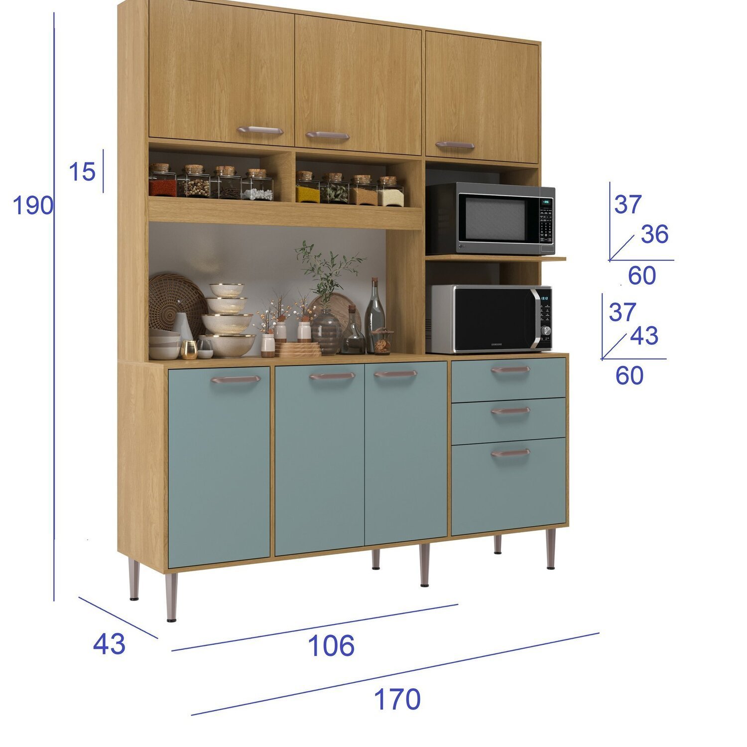 Armário Cozinha Luna 170 Cm de Largura Forno e Micro Luna - 4