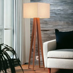 Luminária de Chão Cúpula Quadrada Linha Luna Várias Cores de Cúpula:palha - 1