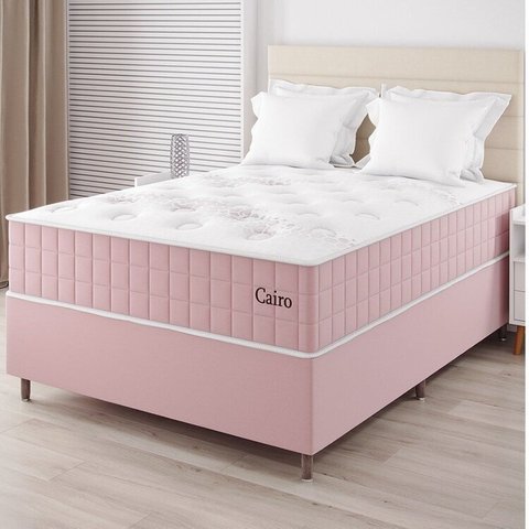 Conjunto Colchão Mola Ensacada e Base Box Casal 67x138x188cm Cairo Yescasa Rosa/Rose