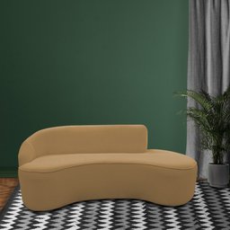 Sofá Curvo 03 Lugares 210cm Braço Direito Eron Bouclê Camel - CasaePoltrona - 2
