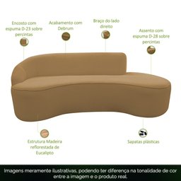 Sofá Curvo 03 Lugares 210cm Braço Direito Eron Bouclê Camel - CasaePoltrona - 3