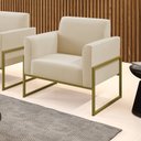 Ver imagem 1 de Poltrona Decorativa Consultório Base Industrial Alta Dourado Marisa Suede Bege