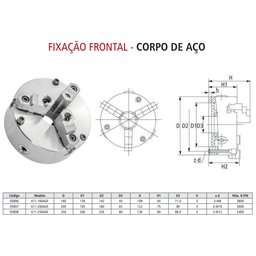 Placa para Torno 3 Castanhas Reversíveis 250mm - F. Frontal - Corpo de Aço - 4