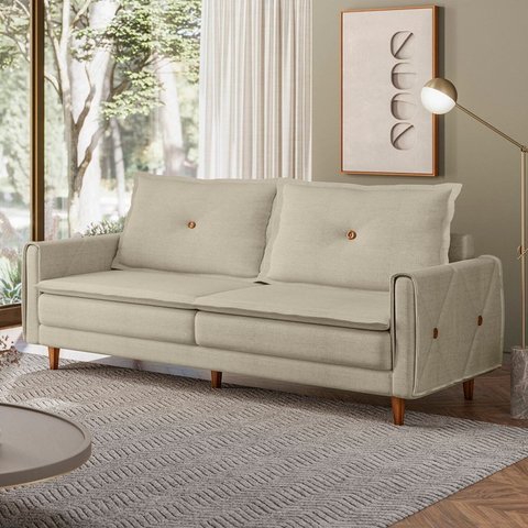 Sofá Living 3 Lugares com Pés em Madeira Maciça 210cm Sololá Yescasa