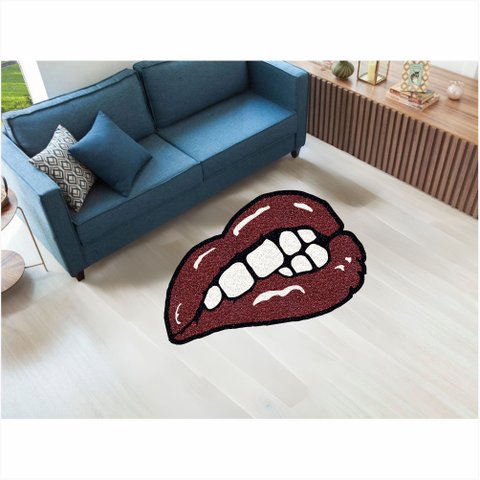 Tapete Capacho Boca no Formato 80x50 Cm para Decoração.:bordô