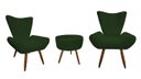 Ver imagem 1 de Kit 2 Poltronas Decorativa Emilia + Puff Redondo Suede Verde Pés Madeira Ms Decor