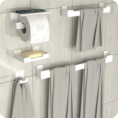 Kit Acessórios Para Banheiro Branco 5 Peças ELG