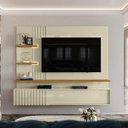 Ver imagem 1 de Painel Ripado para TV até 65 Polegadas com LED 3 Portas Correr 167,5x200cm Atena Amadeirado Off