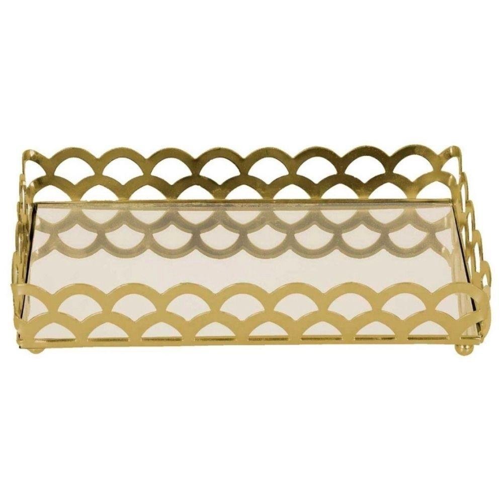 Bandeja Decorativa Luxo Belga Metal 30x25cm Ouro - JOLITEX - 1