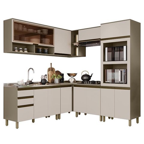 Cozinha Completa de Canto 7 Peças Connect Duna/cristal com Torre Quente 2 Fornos - Móveis Henn