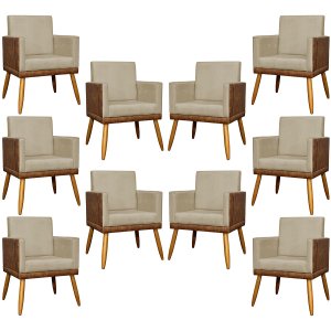 Kit 10 Poltrona para Recepção Lis Corino e Suede Cores