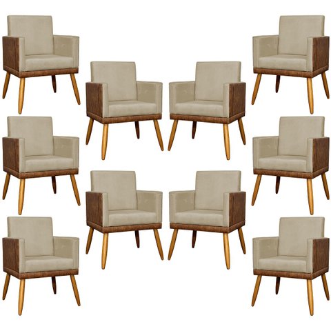 Kit 10 Poltrona para Recepção Lis Corino e Suede Cores