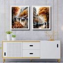 Ver imagem 1 de Kit 2 Quadros Artes Cidades Européias na Chuva 45x34cm - com Vidro:moldura Branca