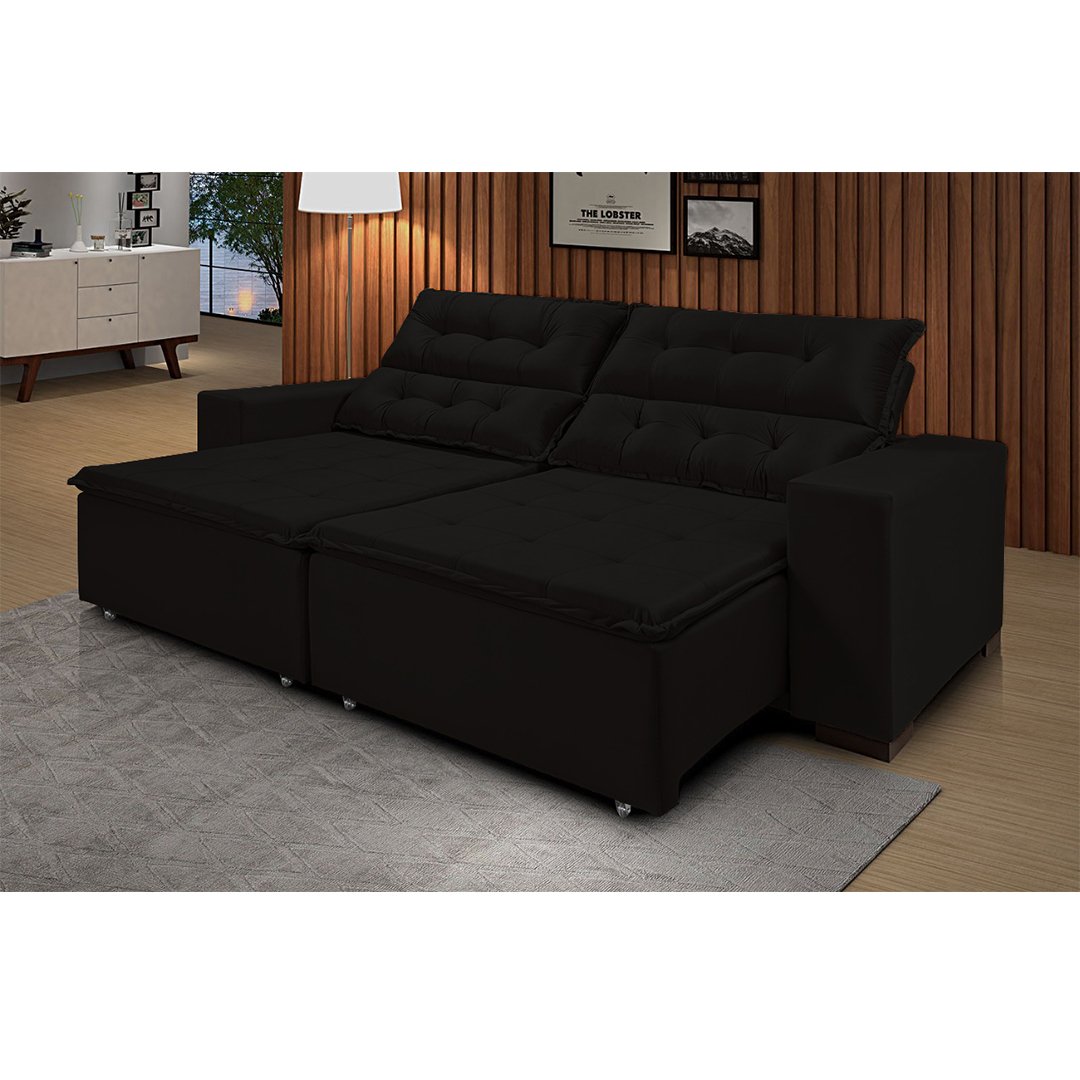 Sofá California Bipartido 4 Lugares 2,30m Retrátil e Reclinável Preto