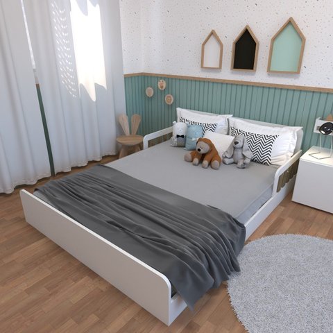 Cama Infantil Montessoriana Casal New Cori Branco/Carvalho Mel
