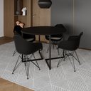 Ver imagem 1 de Mesa Industrial Jantar Redonda 110cm Preta Base V com 4 Poltronas Pretas Eames Daw Ferro Preto
