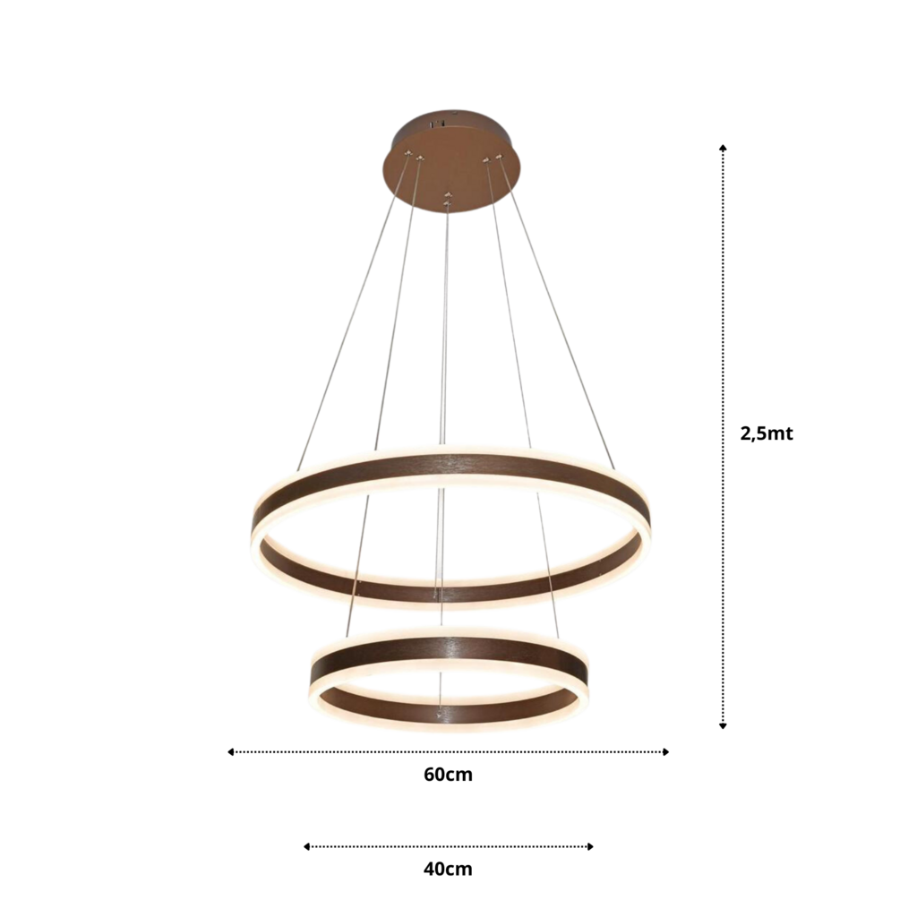 Lustre Pendente Φ40×φ60cm 126w 3000k 12600lm Bivolt Metal Escovado Marrom+acrilico Cabo: 2,5m - 4