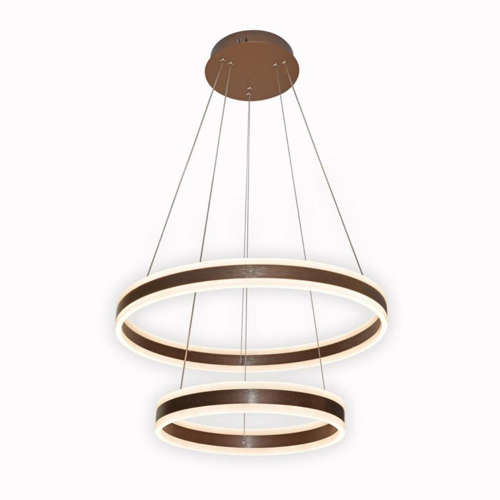 Lustre Pendente Φ40×φ60cm 126w 3000k 12600lm Bivolt Metal Escovado Marrom+acrilico Cabo: 2,5m